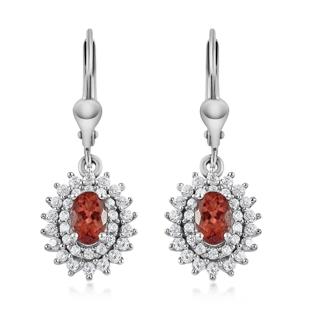 NWT ROSE APATITE & WHITE ZIRCON EARRINGS IN PLATINUM OVER STERLING SILVER